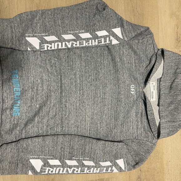 Men's Gray Zip-Up Hoodie with White Graphic Panels and Blue Accent Off White - Picture 4 of 7